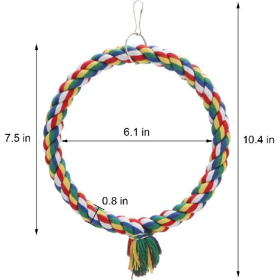 Bird Rope Swing Colorful Perch Climbing Toy for Parrots Budgie Parakeet Cockatiel Cockatoo Conure (S (7.5 inch)
