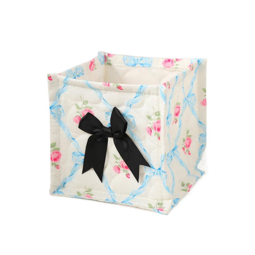 Square Desktop Storage Basket Bowknot Pattern Storage Frame Cute Organizer Box  Home Decoration