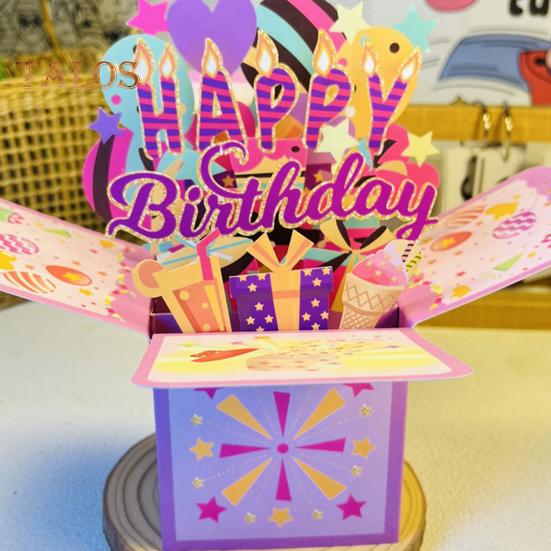 Happy Birthday Pop-Up Card 3D Birthday Gift Box for Women Men Foldable Celebration Greeting Card for Mom Daughter Friend Niece Dad
