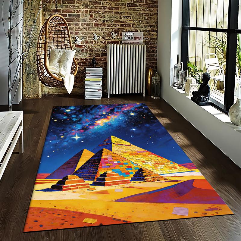 Colorful Pyramid and Starry Night Pattern Carpet for Home Decor Suitable for use as an anti-slip for living room bedroom sofas