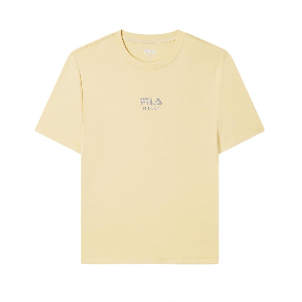 Fila Milano Series Simple Classic Skin-Friendly Soft Short Sleeve Regular T-Shirt Women Tops Light-Wheat-Yellow F11W525102F-YE