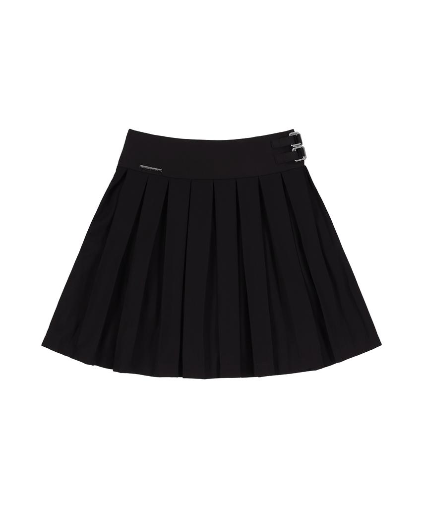 Fancy Club Classic Buckle Pleated Midi Skirt (Black) F25Zd970