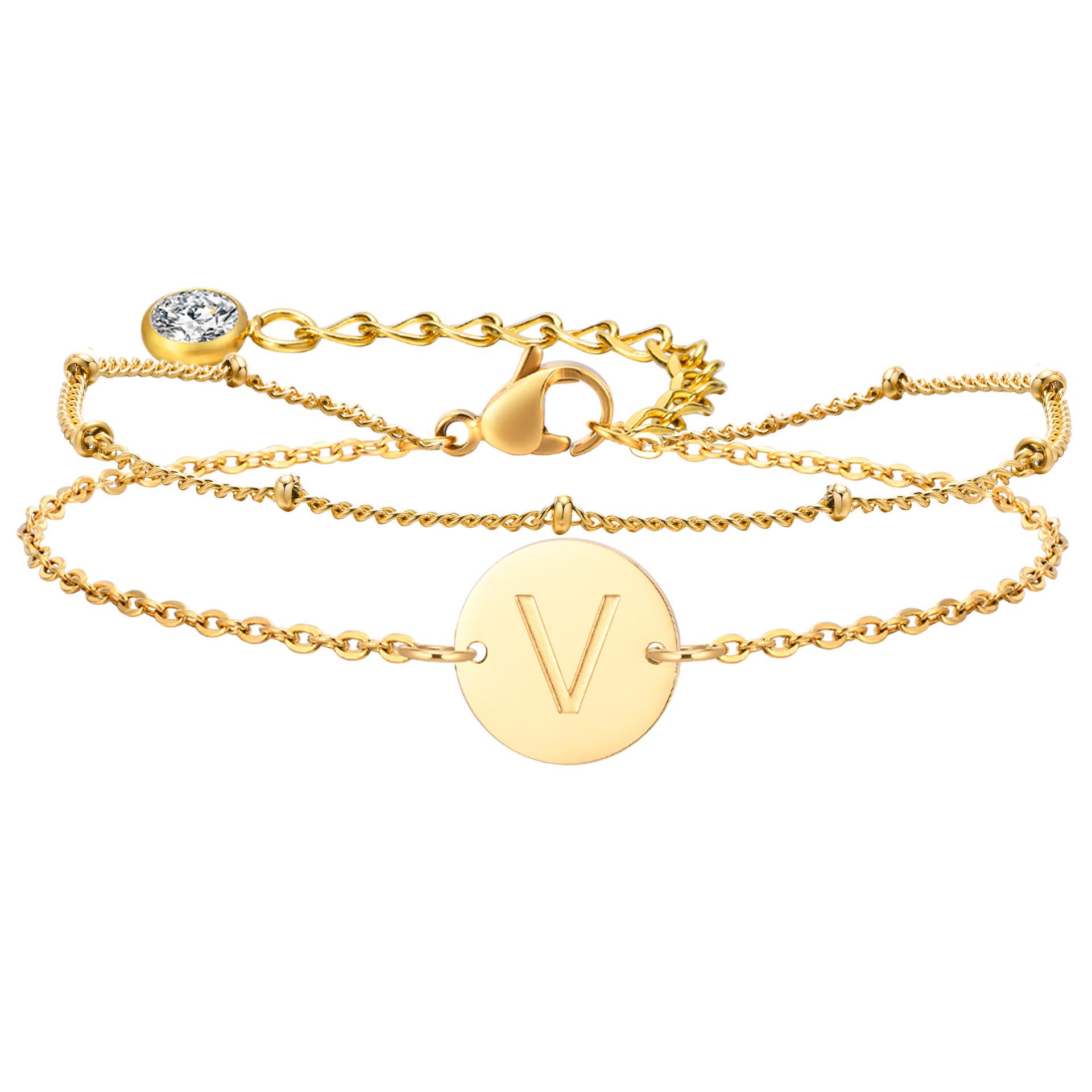 

Двухслойный браслет-стек из B: Золото 14 карат и нержавеющая сталь, коррозионностойкая круглая пластина, BR2183