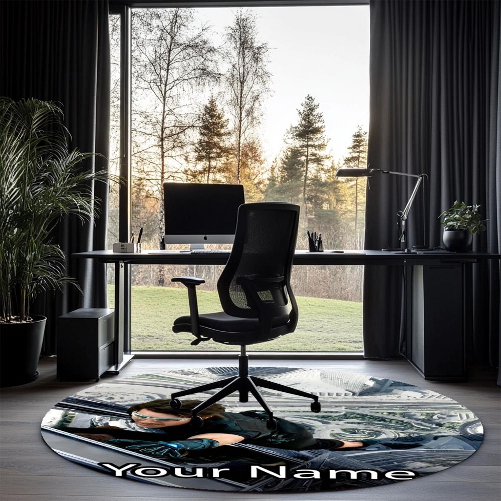 Custom Name Mission Impossible Printed Round Rug Carpet Chair Rug Area Rug Entryway Doormats,for Office Chair Living Room Bedroom Kitchen Room.
