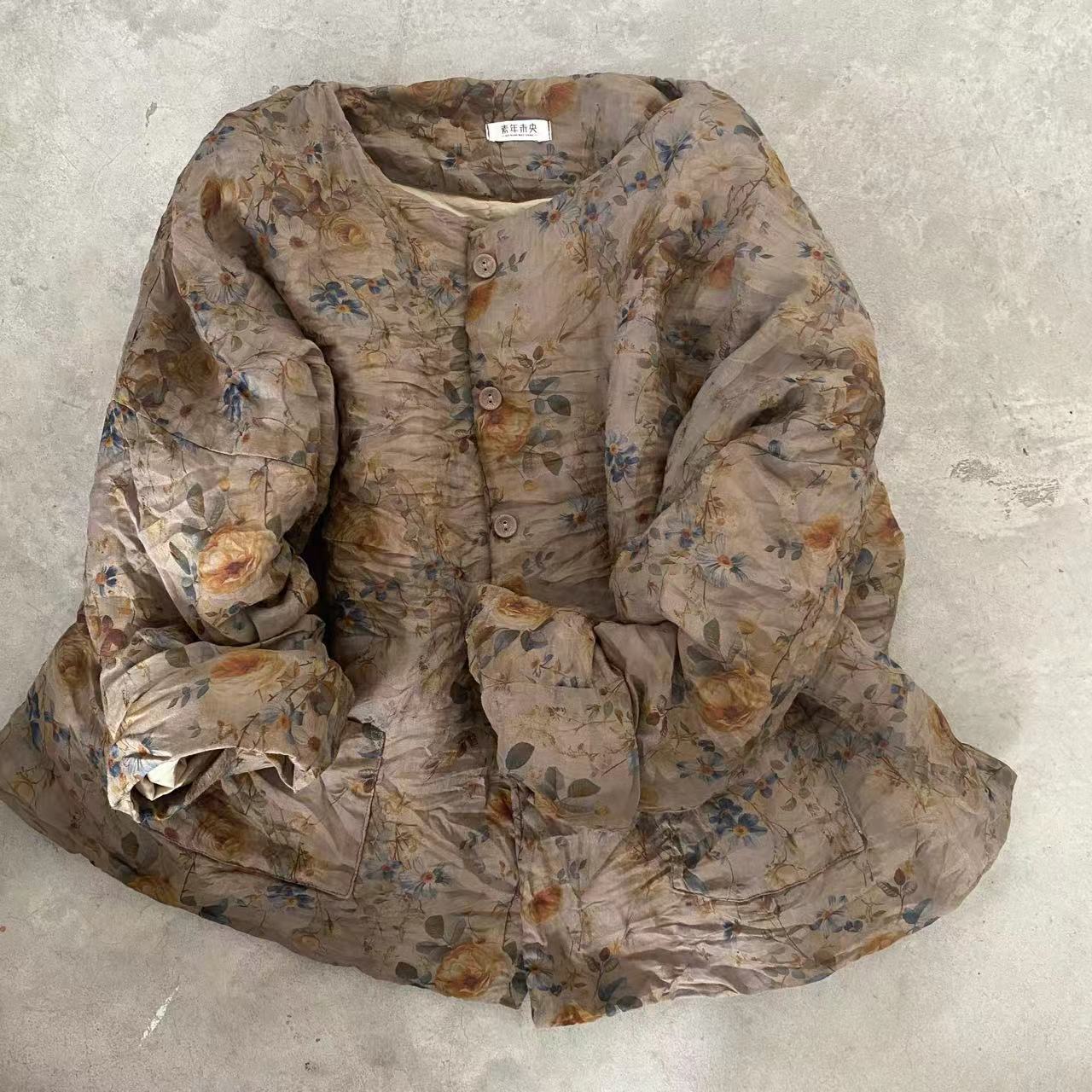 

Johnature Print Loose O-Neck Vintage Long Sleeves Woman Winter Niche Fashion Chinese Style Coats One Size