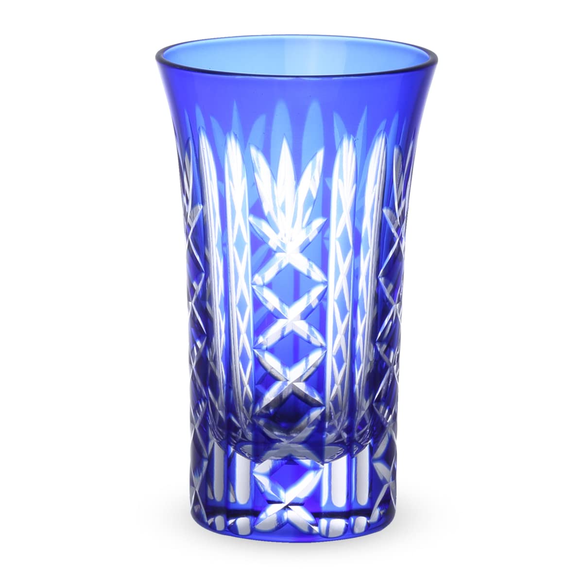 Kiriko Glass Tokusa Orchid Blue J-Kitchens Cup, Beer/Sake Cup, 60xH102mm, 100cc, Carving, синий