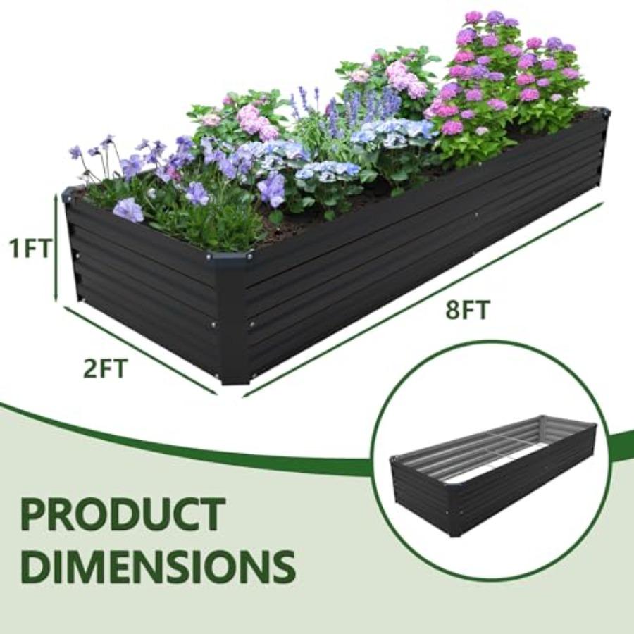 8×2×1FT 2PCS Galvanized Raised Garden Bed Kit Metal Planter Boxes Large Outdoor Planters Garden for Planting Vegetables Flowers