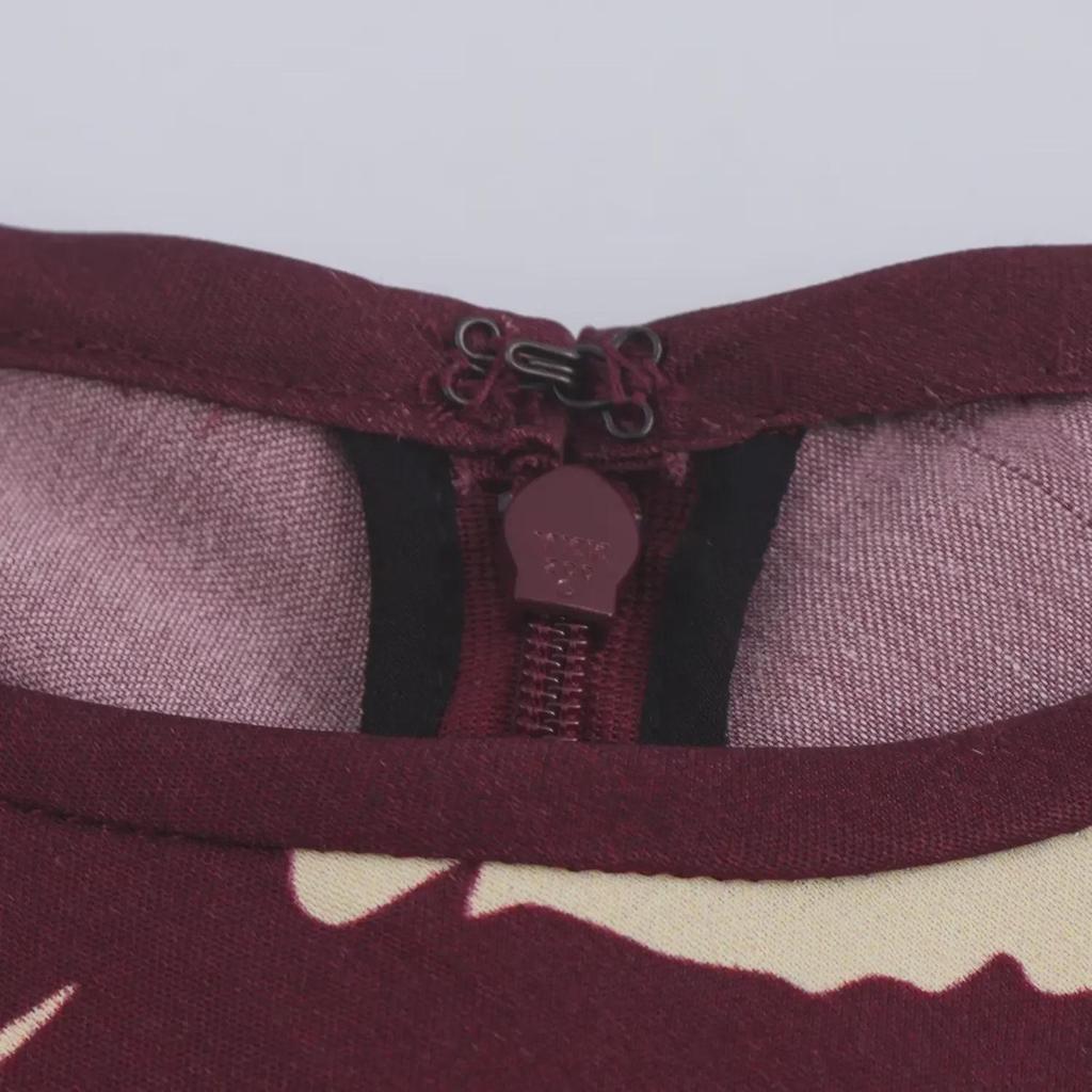 European & American Style Women's Round Neck Print Silk Satin Trumpet Sleeve Dress