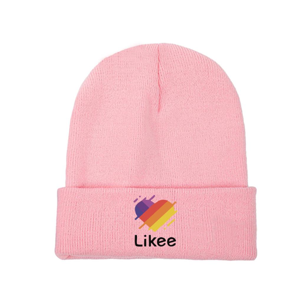 Likee App Logo Likee Heart Rainbow Graffiti Knitted Hat for Women Unisex Skullies Beanies Winter Hat Polyester  Crochet Caps