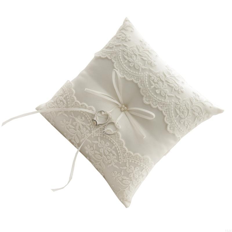 Y5JC Elegant Laces Wedding Rings Pillow Bearers Cushions for Ceremony and Photography