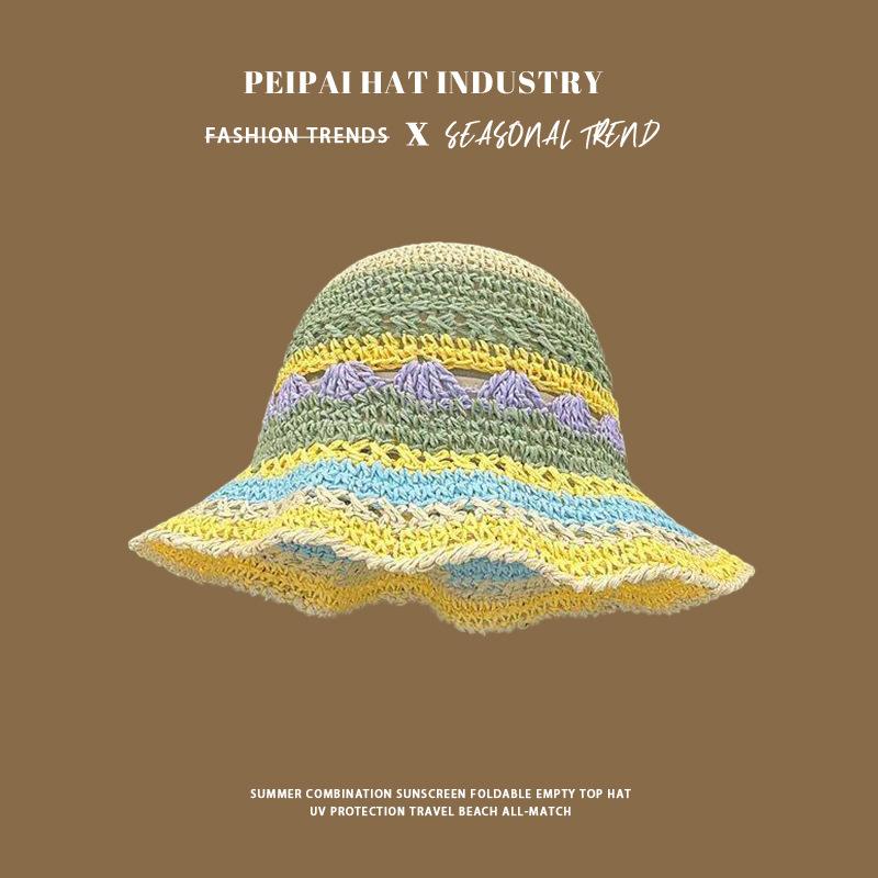 

Straw hat seaside vacation sun protection straw bucket hat versatile fresh Hyunya style sun hat M（56-58cm）