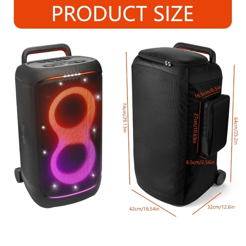 Speaker Protective Cover Dustproof Nylon Fabric Rolling Up Design With Zippered Closure Side Pockets for 520 Speaker