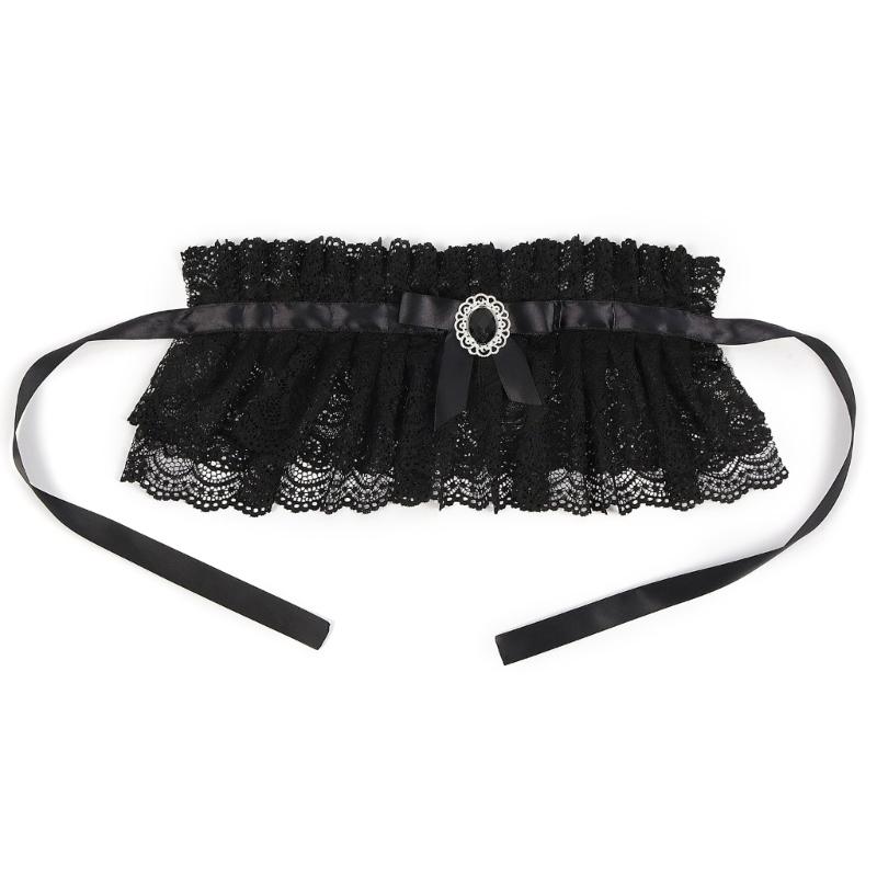 

Women Ribbon Tie Ruffle Lace False Collar Elizabethan Renaissances Chokers Necklace Shawl for Halloween Costume Parties 1