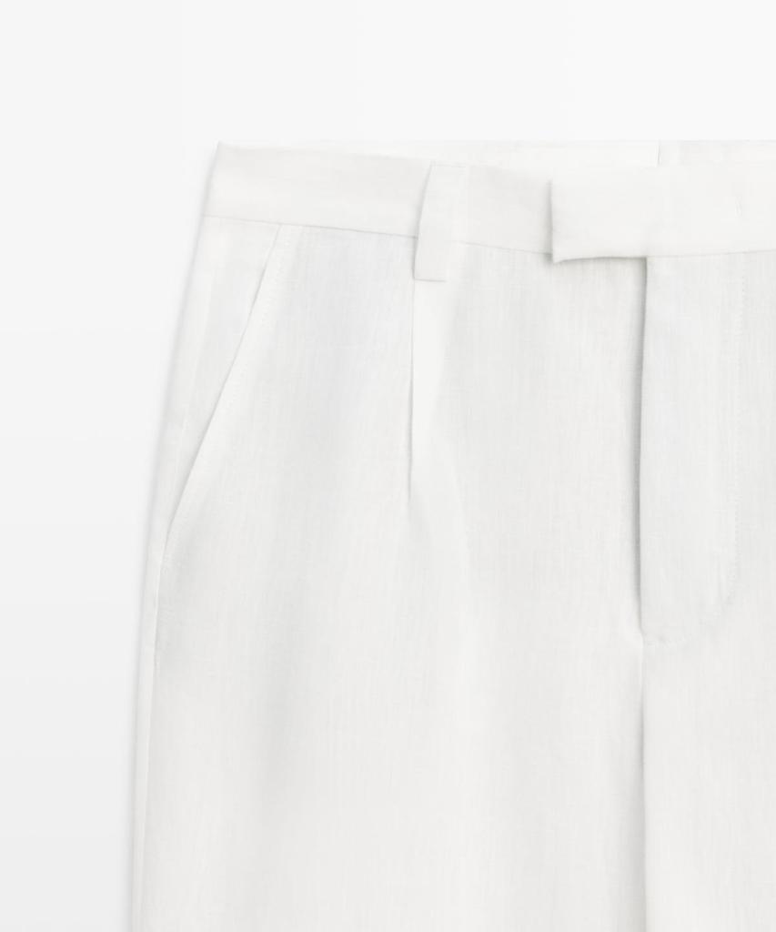 Masimodutti 100% Linen Pintuck Detail Pants