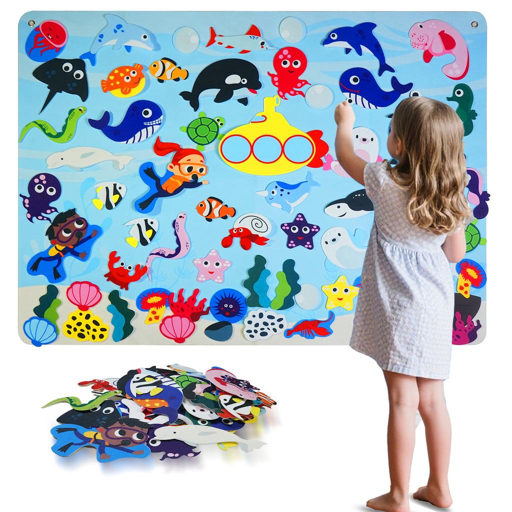 Tableau d'histoire en feutrine sur le thème de l'océan – Tableau d'activités Montessori pour tout-petits, Cadeau éducatif à suspendre au mur