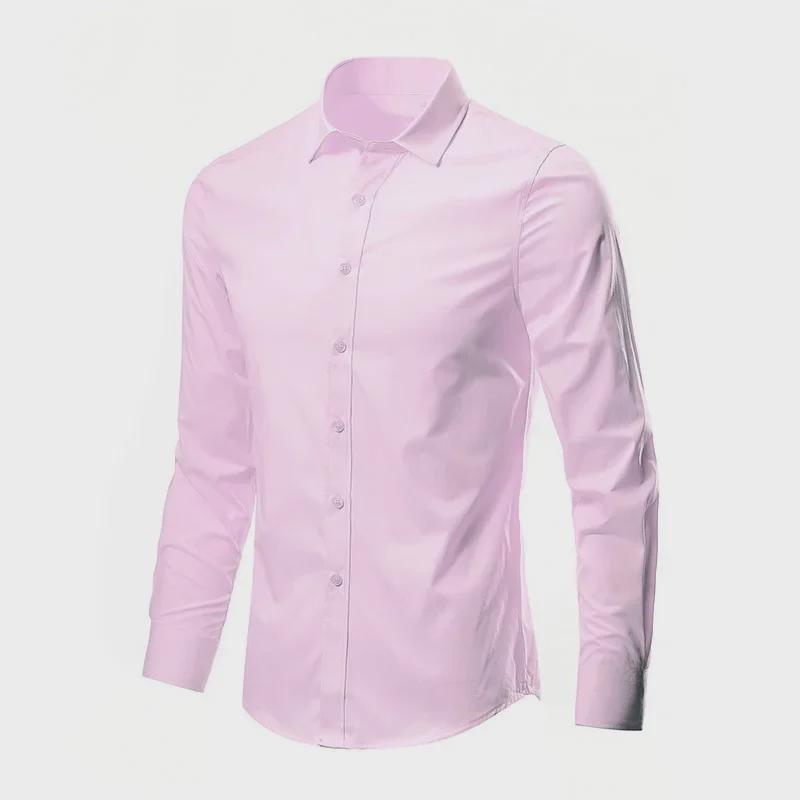Erkek Uzun Kollu Slim Fit Profesyonel Beyaz İş Gömleği - Kore Tarzı Düğün Partisi Düz Renk