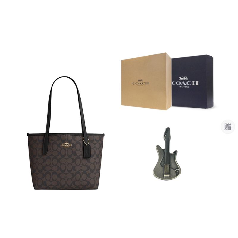 Coach City 23 Classic Monogram Metal Logo Tote Bag Shopping Bag Shoulder Handbag Medium Women tote bags Walnut Black CU759-IMXAQ