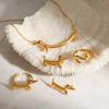 18K Gold-Plated Stainless Steel Dachshund Pendant Ring Necklace Earrings for Women Tarnish Free Waterproof Antihistamine Jewelry