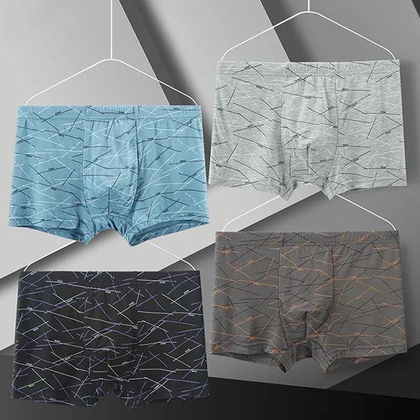 4pcs Men Underwear Modal Cotton Boxers Men's Print Soft Breathable Mid-waist Short Boxers