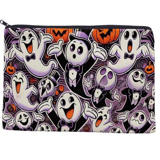Holiday Themed Storage Pouch Halloween Bag, with Colorful Cartoon Ghost Print, Durable Canvas Makeup Zipper Large Capacity Lightweight Travel Toiletry A