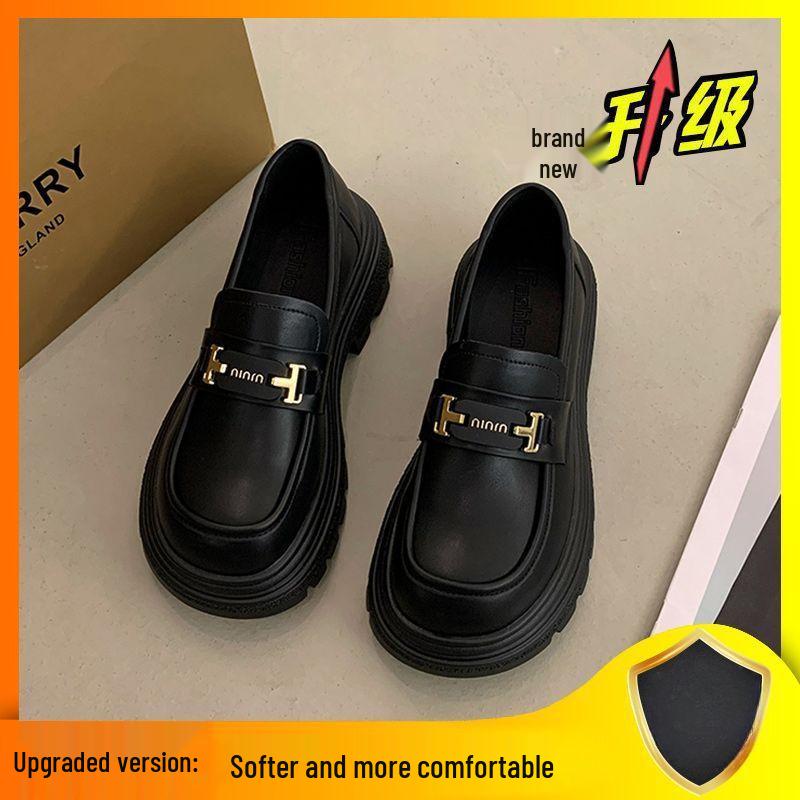 Women s 2025 Autumn Black Loafers Thick Sole Slip-On British Style Leather Shoes Random stock of 65 2840₽