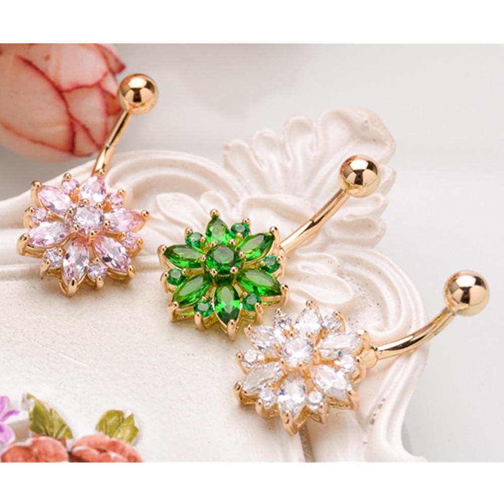 Flower Rhinestone Crystal Barbells Navel Belly Bar Button Ring Body Piercing Jewellery
