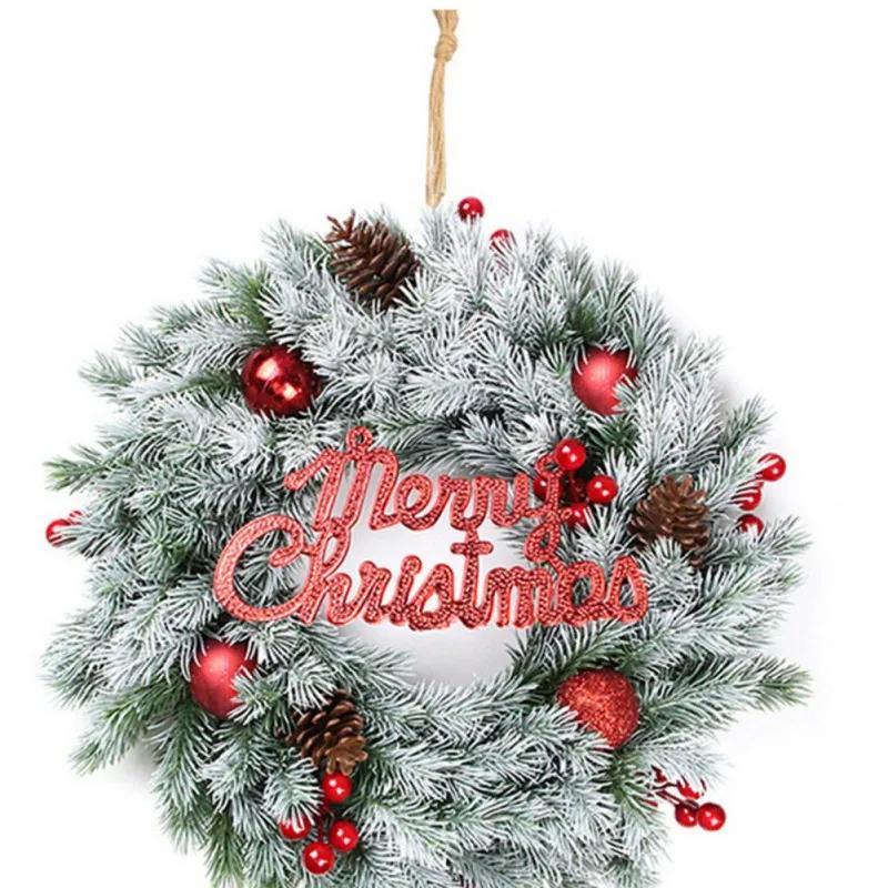 35cm Merry Christmas Wreath Front Door Artificial Pine Needle Snow Garland Christmas Decoration New Year Navidad Home Decor