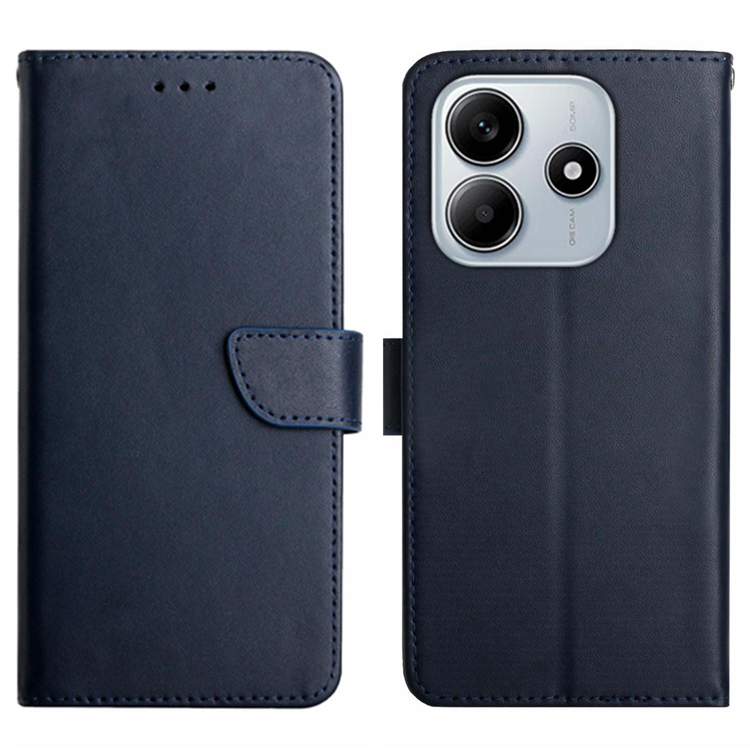 

HT02 For Xiaomi Redmi Note 14 5G Case Genuine Cow Leather Phone Cover Nappa Texture Blue