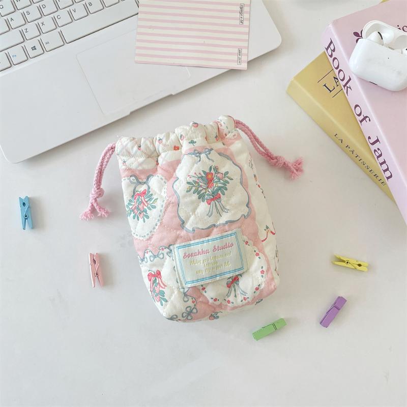 

Сумка для хранения с цветочным принтом в стиле инс, карман на кулиске, мягкий хлопок, противоударная, косметичка, хранение мелочей, сумка для камеры