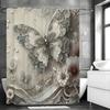 Cortina de Ducha Decorativa con Mariposas y Flores de Arte en Relieve Superficial, Cortina de Ducha Decorativa para Baño, Cortina de Ducha Impermeable con Ganchos