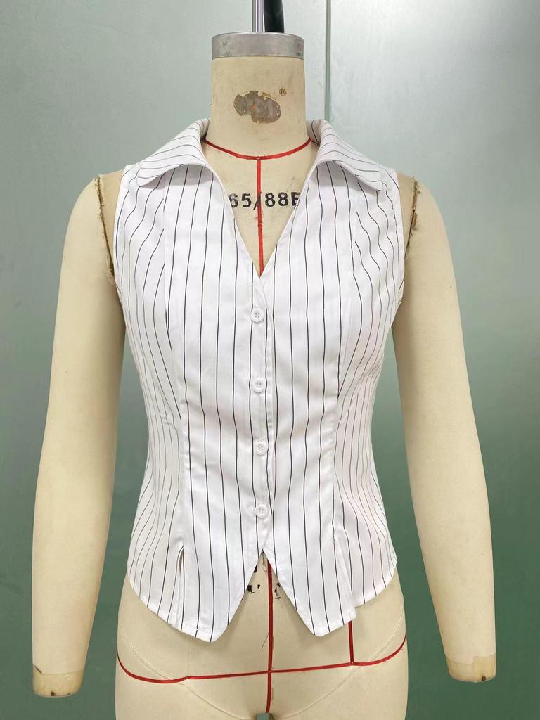 Letnia koszulka damska bez rękawów w paski - styl europejski i amerykański