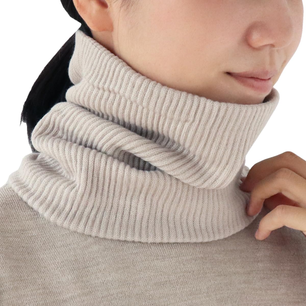 

fluffy cotton neck warmer Silver Free [Kinuya] Silk-lined, double-knitted, (5381) Color Size (length 21cm-25cm)