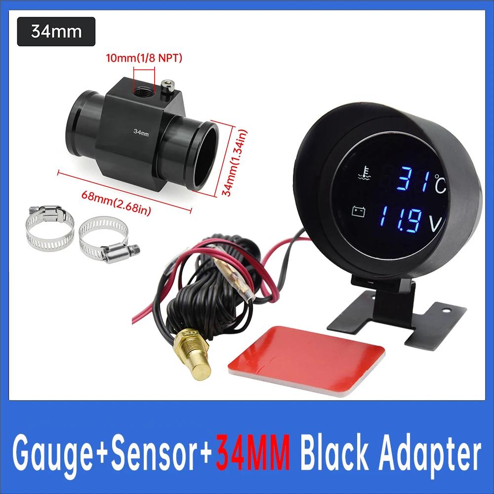 Car Water Temperature Gauge With volt meter 2 in 1 LCD Car Truck Gauge+ 26-40MM Water Temp Joint Pipe 10MM Water Tempe Sensor