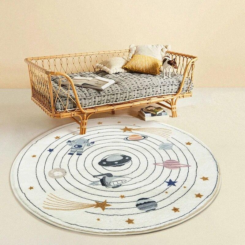 Cartoon Round Rug Soft Play Mat For Kids Room Baby Nursery Floor Carpet Living Room Decor Non Slip Area Rug