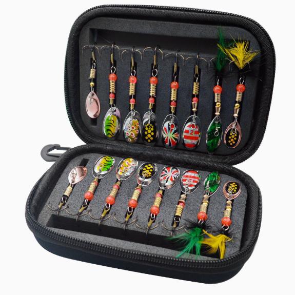 Rotating Spinner Lure Set, 16Pcs 3.5g Metal Spoon Baits with Tackle Box for Trout and Bass
