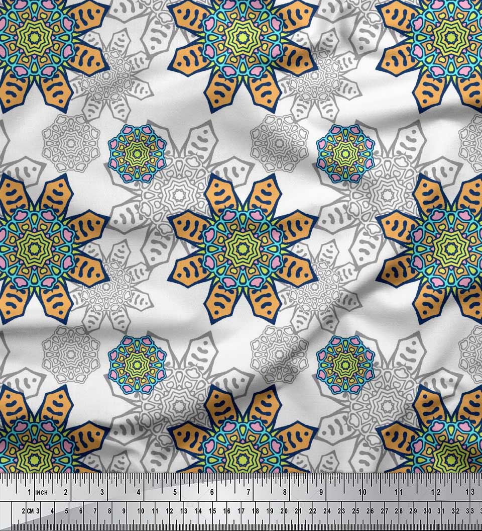 

Soimoi Japan Crepe Satin Fabric Aboriginal Mosaic Print Sewing Fabric metre 42 Inch 42 Inch Wide - Poly Crepe білий