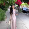 French Swan Neck One-Shoulder Summer Dress: Pleated, Waist-Cinching, Hip-Hugging Style for a Chic Look