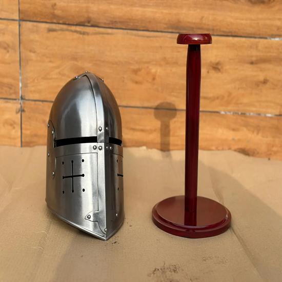 Crusader Helmet Medieval Knight Armor Helmet with Stand LARP Cosplay Halloween Costume Best Gift Halloween Fathersday Gift