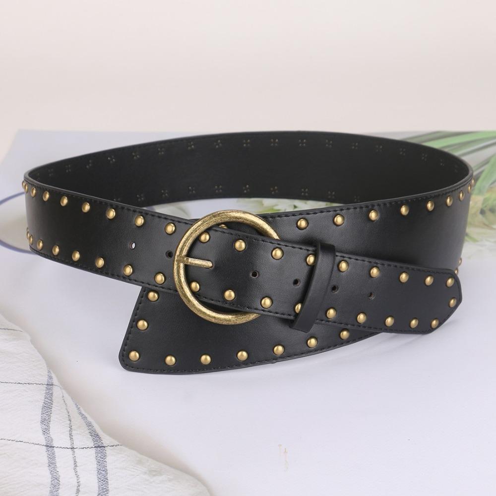 PU Leather Metal Rivet Belt Adjustable Waist Corset Gothic Wide Cummerbunds Outfits