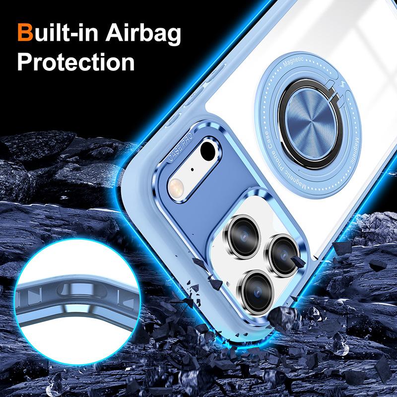 For IPhone17Pro Max Rotating Magnetic Stand 15 Mobile Phone Case for Apple 16 Transparent Mobile Phone Protective Case