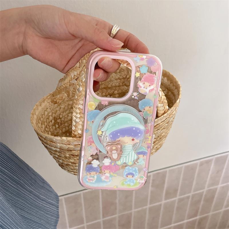 Kawaii Cartoon Magnetic Stand Phone Case For iPhone 16 Pro 15 14 13 Pro Max Cover for Magsafe Shockproof Silicone Cute Cases