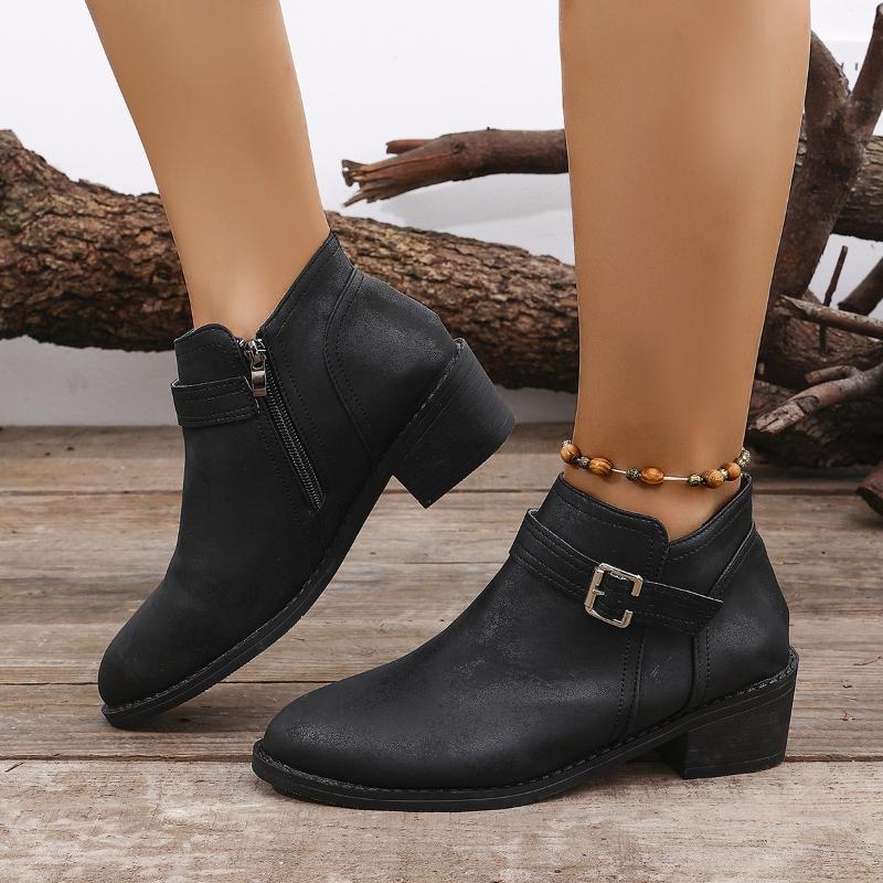 2025 Winter Large New Coarse Heel Short Boots Zipper Fashionable and Comfortable Short Boots High Quality Women's Boots
