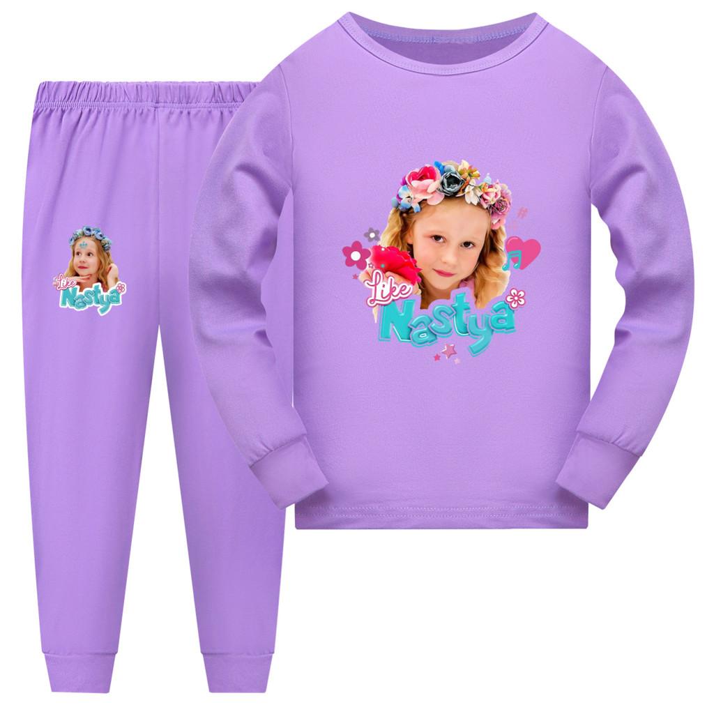 5556 Filles Enfants Nastya Imprimé Manches Longues Haut Pantalon Pyjama Vêtements de Nuit Ensembles de Sommeil