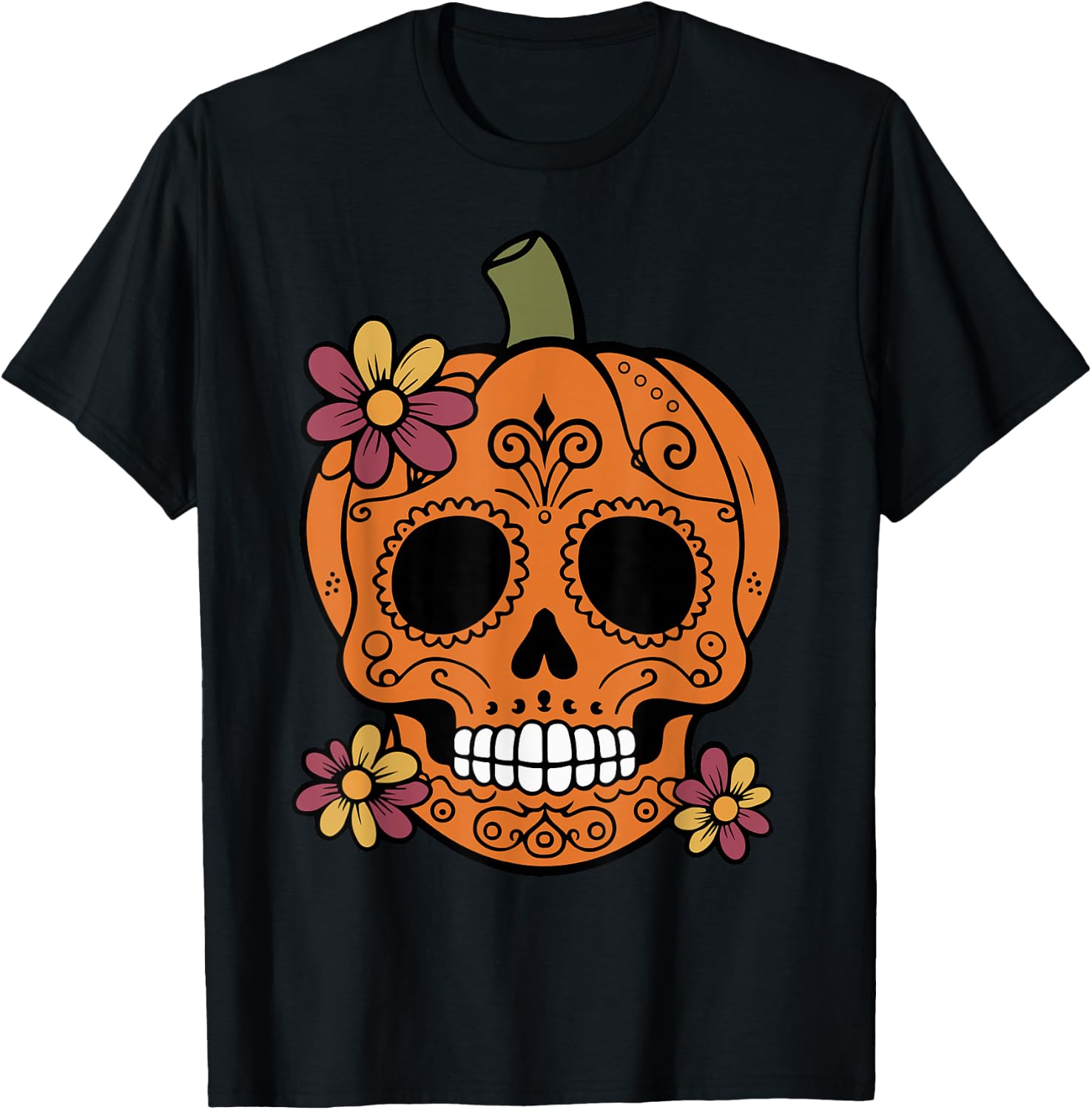 Sugar Skull Pumpkin Mexican Halloween Dia de Los Muertos T-Shirt XXXL
