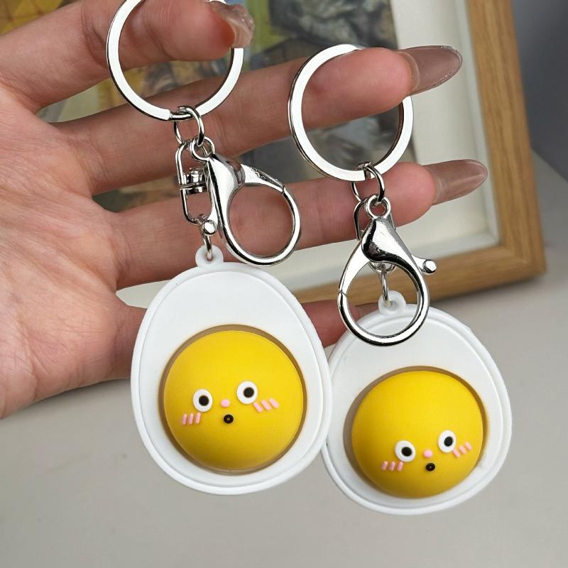 1/2Pcs Simulation Mini Cartoon Egg Button Keychain Stress Relief Clicker Pendant Decompression Keyring Backpack Hanging Decor
