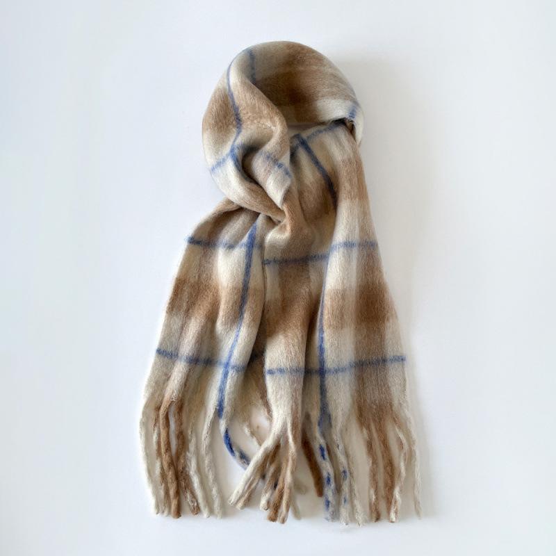 European and American mohair scarf winter thickened versatile shawl scarf wholesale fashion new plaid scarf women's winter