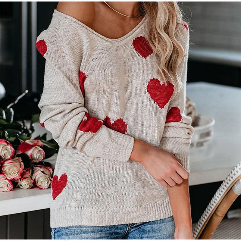 Женские свободные свитера с V-образным вырезом в форме сердца — фото 9