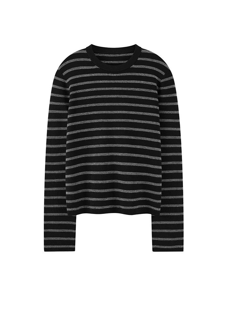 Elegant Striped Merino Wool Sweater - Spring/Autumn 2026 Women's Thin Knitwear