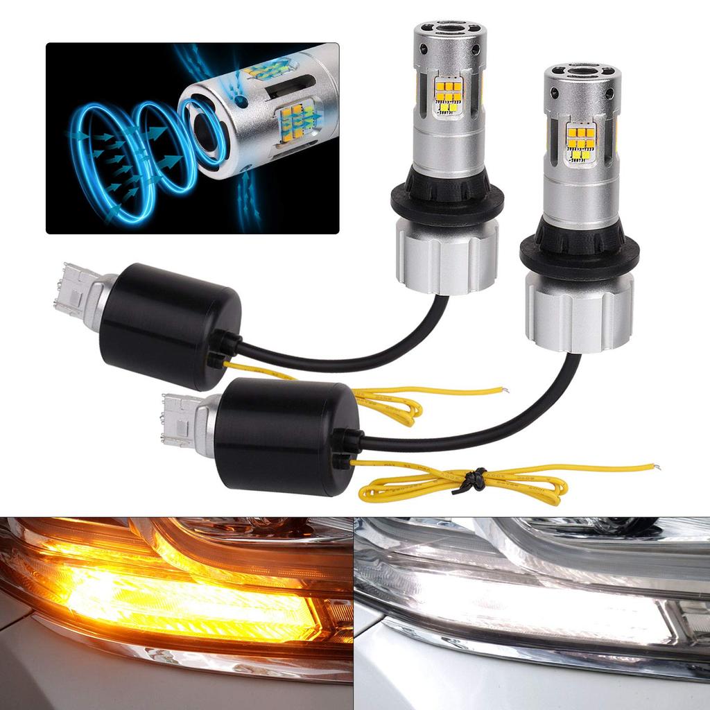 Mixsuper T20 WX3X16D 7440 LED Turn Signal Position Kit with Staggered Latest Model with Cooling Amber 3600LM 28W Turn White 1600LM 6W Turn Daytime