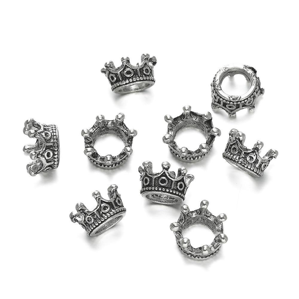 50pcs/lot Alloy Loose Spacer Crown Beads Gold Silver Bronze Color Charms Beads for DIY Jewelry Making Bracelet Accessories